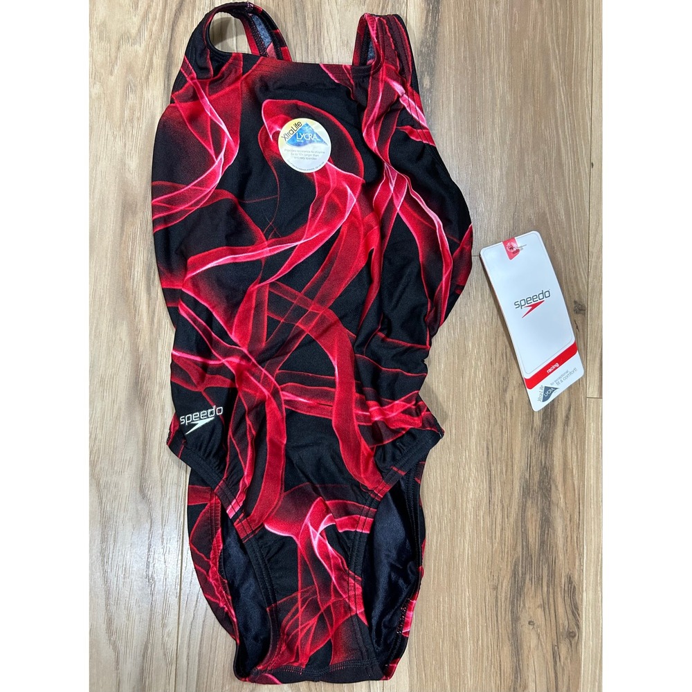 Speedo Racing Swimsuit Womens 26‎ Red Black Recordbreaker Back Xtra Life Lycra